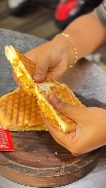 Grilled sandwich pulled apart